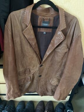Alexander Julian Cognac Brown Leather Blazer